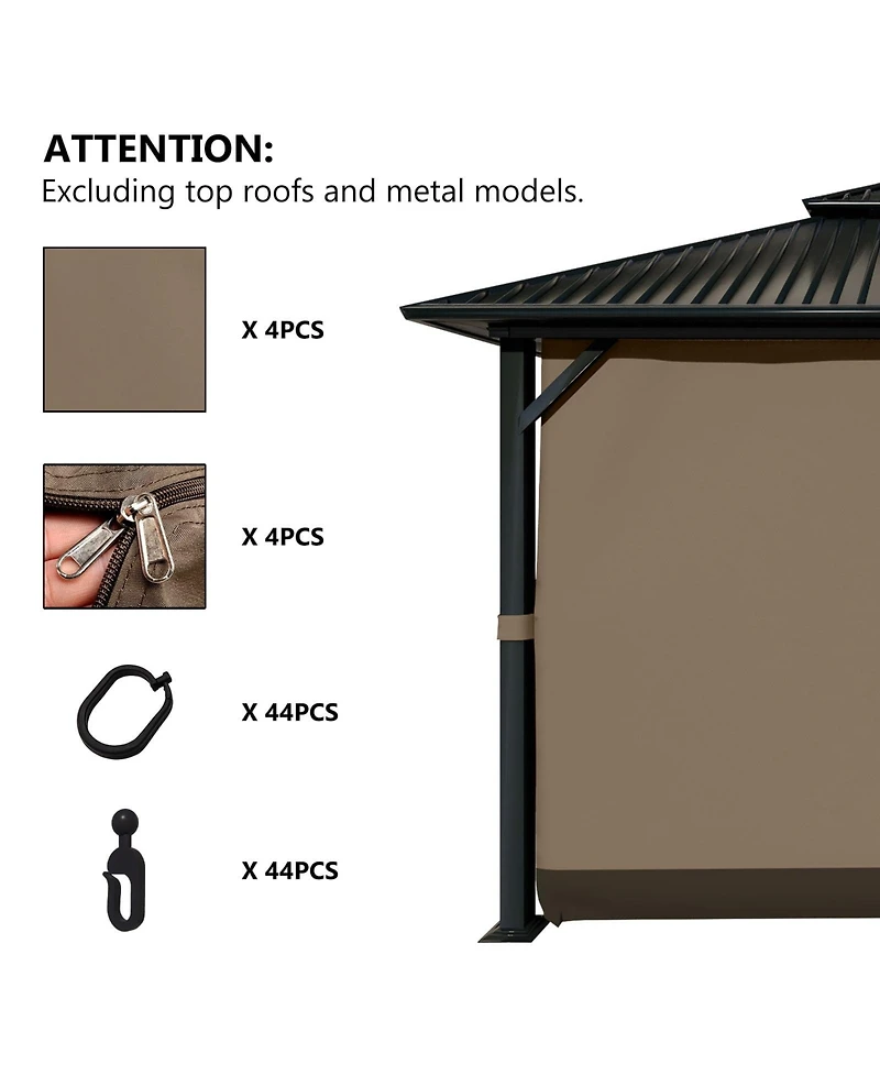 Aoodor Gazebo Curtain Replacement-Universal 4-Panel Sidewalls 10'x13',Patio Privacy Curtains with Double Zipper,Uv Resistant,Perfect for Outdoor Canop