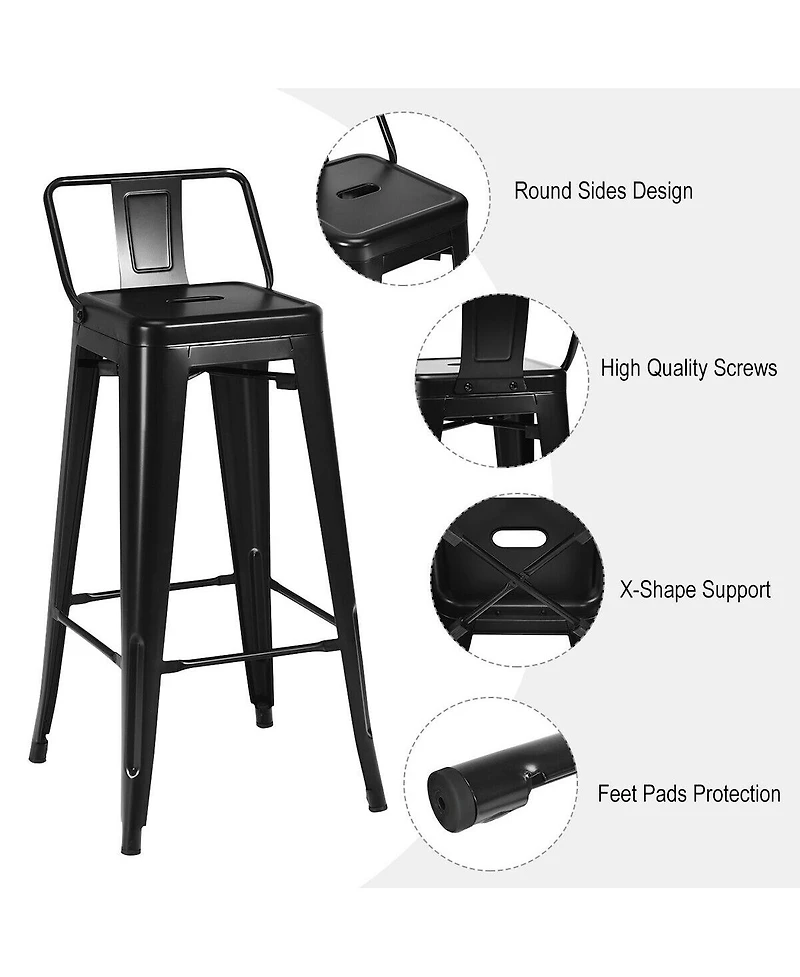 Sugift 30 Inch Set of 4 Vintage Metal Bar Stool with Removable Middle Back