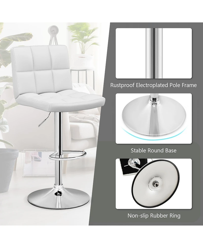 Sugift Armless Pu Leather Bar Stool with Adjustable Height and Swivel Seat