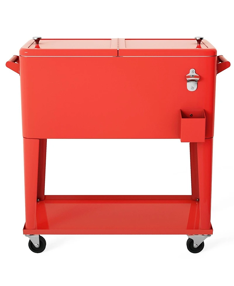 80 Quart Outdoor Patio Rolling Steel Construction Cooler