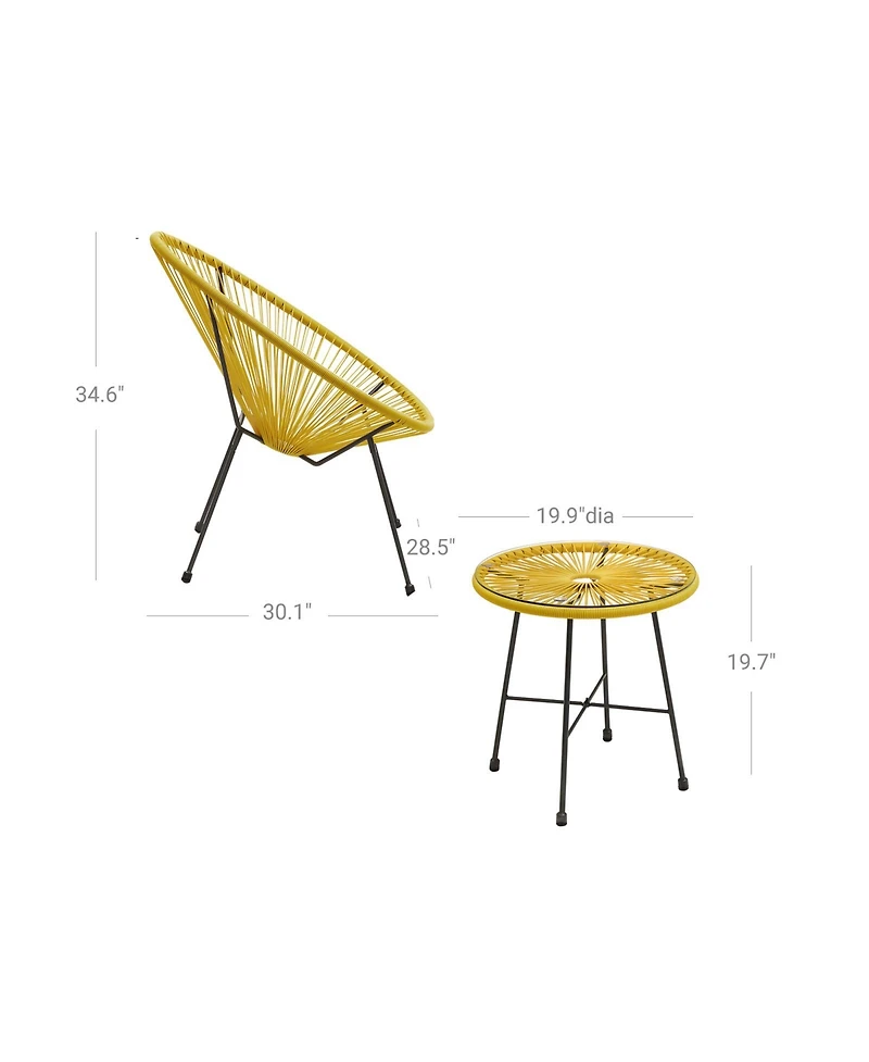 Slickblue 3-Piece Outdoor Seating Acapulco Chair, Modern Patio Furniture Set, Glass Top Table and 2 Chairs