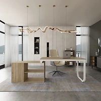 Famapy 55.1 in. L-Shaped Brown Wood Computer Desk Writing Office Executive W/Removable Tabletop, Shelves, 3-Drawers