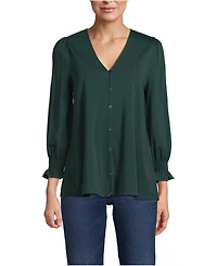 Lands' End Women's Petite 3/4 Sleeve Lightweight Jersey Button Front Top