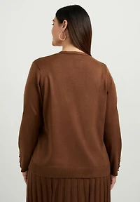 June + Vie Women's Plus Button-Sleeve Cardigan