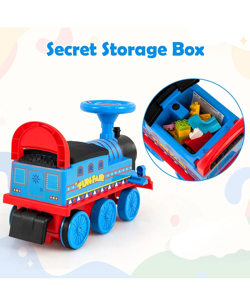Gymax 6V Electric Kids Ride On Train Motorized Train Toy w/ Track & 6 Wheels Navy
