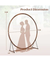 7.4 Ft Round Wedding Arch Wooden Arbor Backdrop Stand with Triangular-Shaped Base