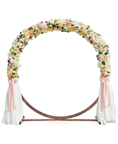 7.4 Ft Round Wedding Arch Wooden Arbor Backdrop Stand with Triangular-Shaped Base