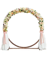 7.4 Ft Round Wedding Arch Wooden Arbor Backdrop Stand with Triangular-Shaped Base