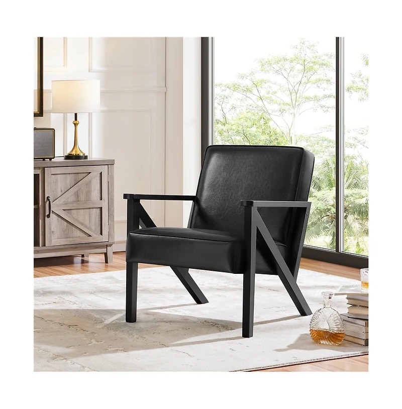 Yaheetech Faux Leather Armchair with Z-shaped Wood Legs Dark Brown