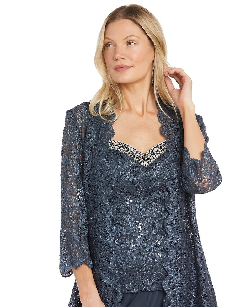 R & M Richards Petite Embellished Jacket, Sleeveless Top & Pants Set