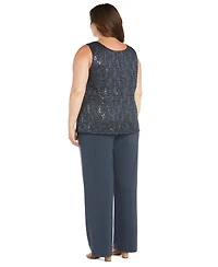 R & M Richards Plus Size Embellished Jacket, Sleeveless Top and Pants Set