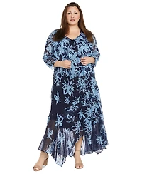 R & M Richards Plus Size Printed Handkerchief-Hem Dress and Jacket