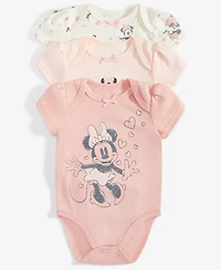 Disney Baby Girls Minnie Mouse Bodysuits, Pack of 3