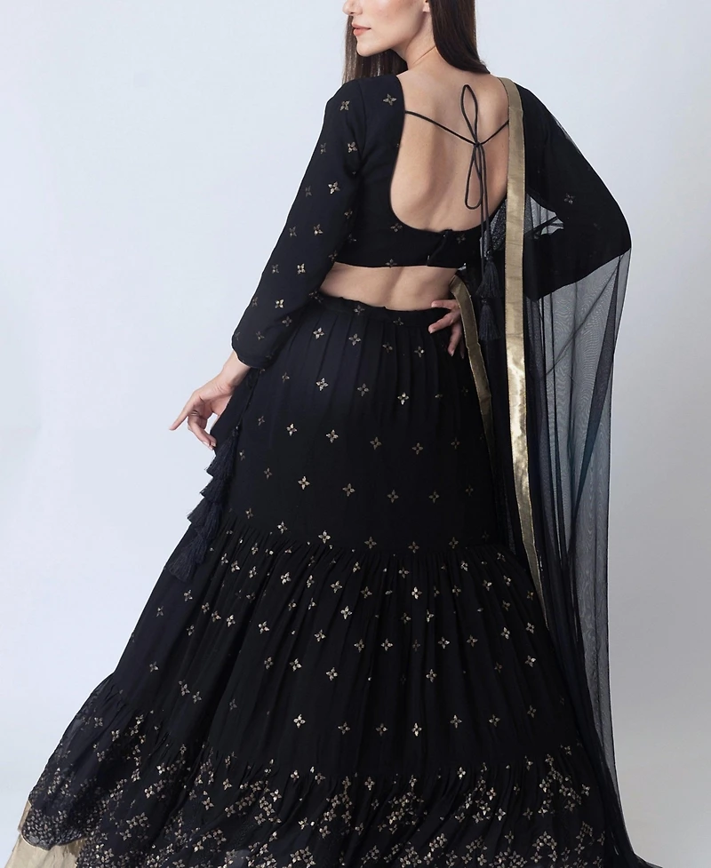 Raas Women's Black Full Sleeve Lehenga Choli Embellished with Sequins