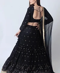 Raas Women's Black Full Sleeve Lehenga Choli Embellished with Sequins