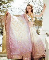Raas Women's Off-White and Lilac Shaded Banarasi Silk Lehenga Choli