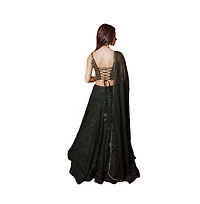Raas Women's Green Lehenga with Chikankari Embroidery and Hand Embroidered Blouse with Mirror Work