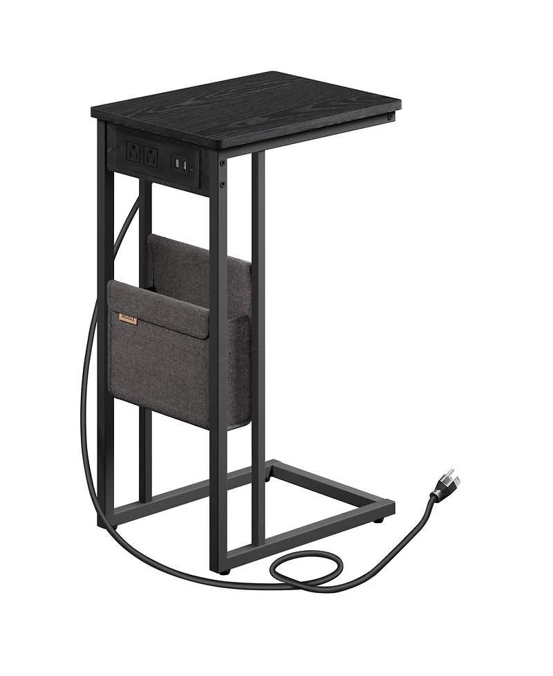 C-Shaped Sofa Table with Charging Station and Power Plug for Small Spaces