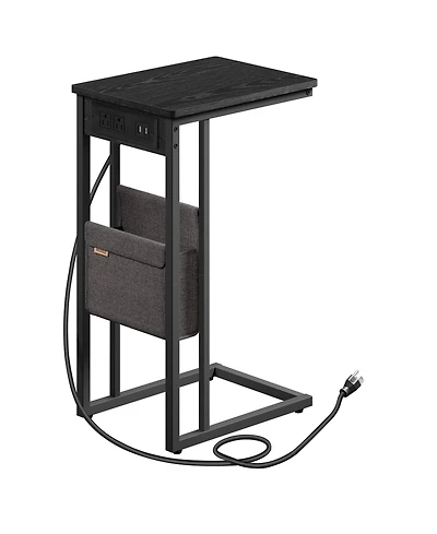 C-Shaped Sofa Table with Charging Station and Power Plug for Small Spaces