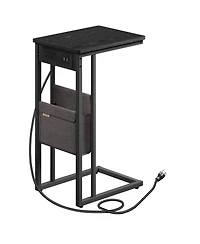 C-Shaped Sofa Table with Charging Station and Power Plug for Small Spaces