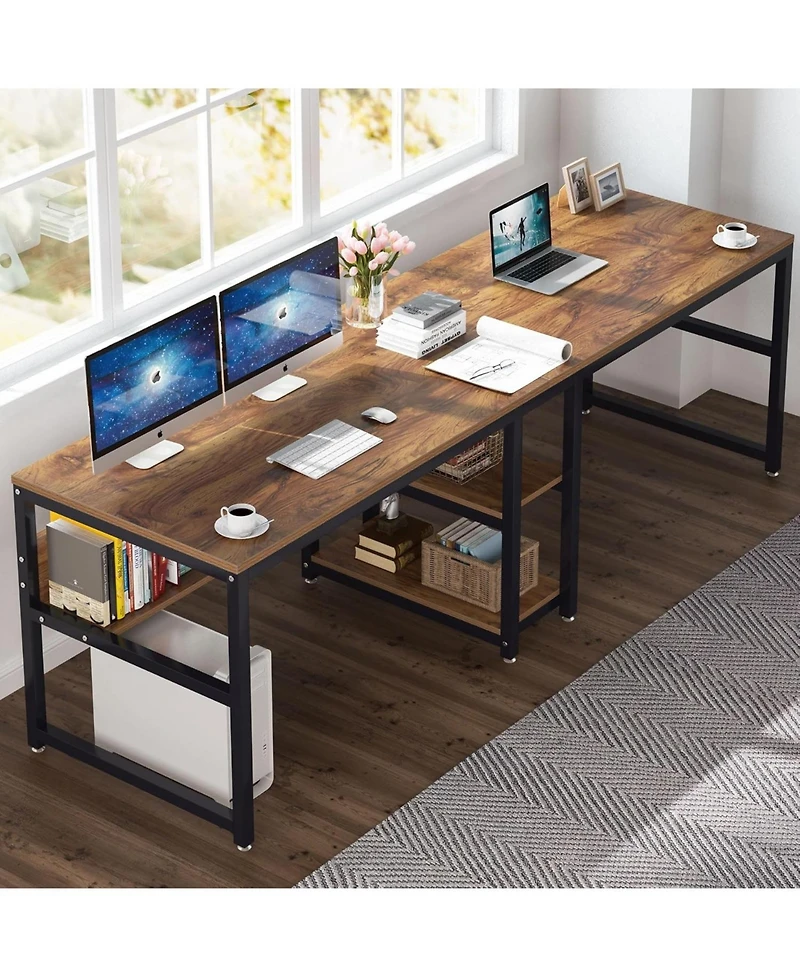 Tribesigns Two Person Desk with Bookshelf, 78.7 Computer Office Double Desk for Two Person,Writing Desk Workstation with Shelf for Home Office