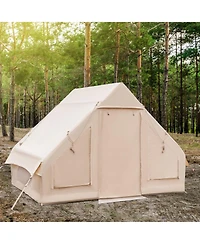 Inflatable Camping Tent 2/4/6 People Glamping Tent for Family Camping with Pump-Beige