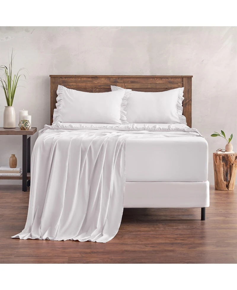 Chanasya Premium Ruffle Sheet Set - Shabby Chic Double Brushed Soft Ruffled Hem Solid Microfiber Sheet Set