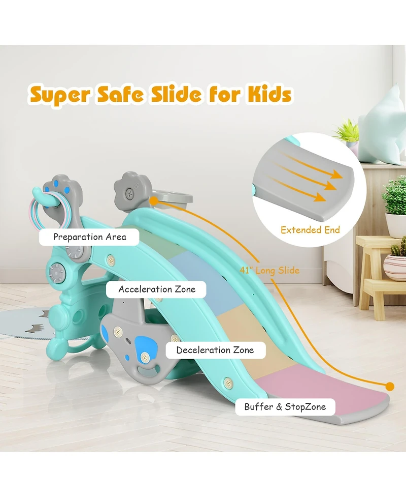 4-in-1 Rocking Horse & Slide Set Toddler Slide Toy w/ Basketball Hoop