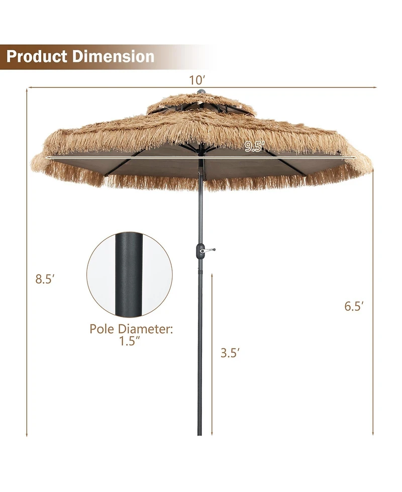 Sugift 10 Feet Hawaiian Style Thatched Tiki Patio Umbrella for Beach and Poolside