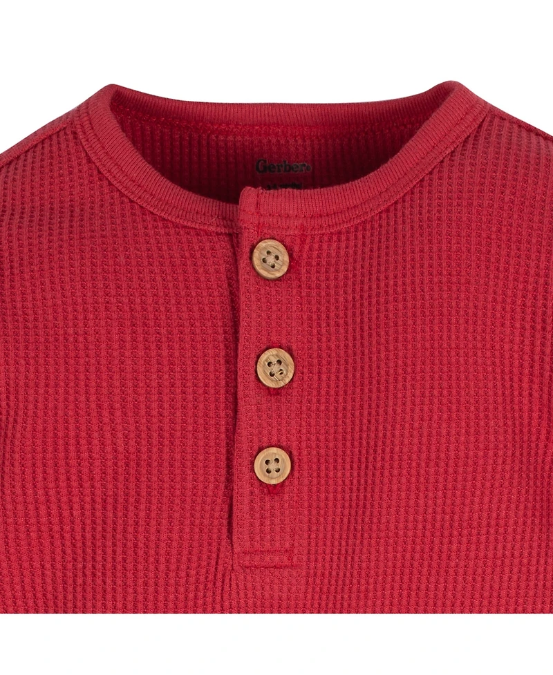 Gerber Baby Boys Long Sleeve Henley Style Onesies Bodysuits, 2-pack