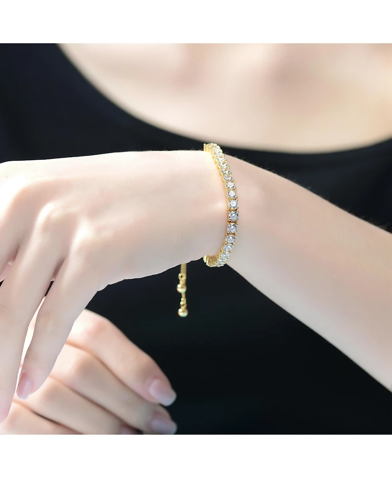 Rachel Glauber Bolo Adjustable Bracelet with Round Clear Cubic Zirconia
