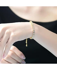 Rachel Glauber Bolo Adjustable Bracelet with Round Clear Cubic Zirconia