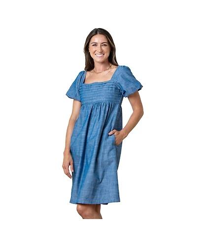 Hope & Henry Women's Organic Ruched Bodice Chambray Dress