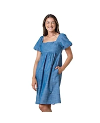 Hope & Henry Women's Organic Ruched Bodice Chambray Dress