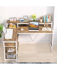 Tribesigns 55-inches Reversible L Shaped Desk with Drawer, Modern White Corner Home Office Table, Wooden and Metal Pc