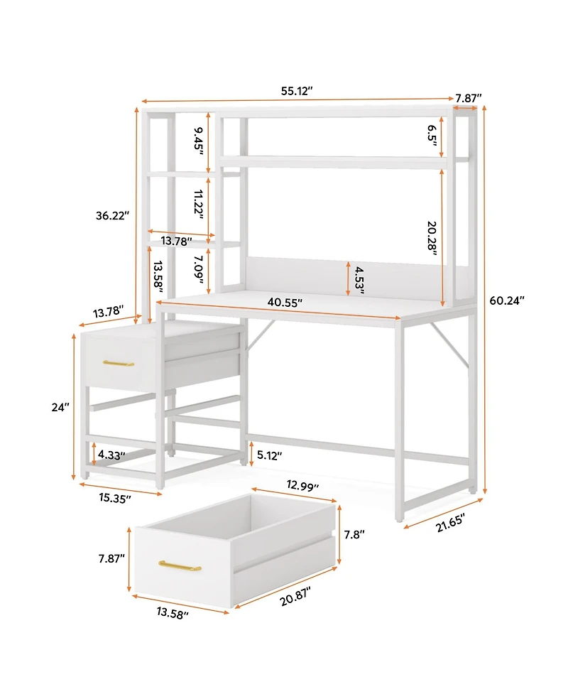 Tribesigns 55 Inch Computer Desk with 2 Drawers and Storage Shelves, Rustic Office Desk with Hutch, Study Writing Gaming Table Laptop Workstation