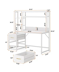 Tribesigns 55 Inch Computer Desk with 2 Drawers and Storage Shelves, Rustic Office Desk with Hutch, Study Writing Gaming Table Laptop Workstation