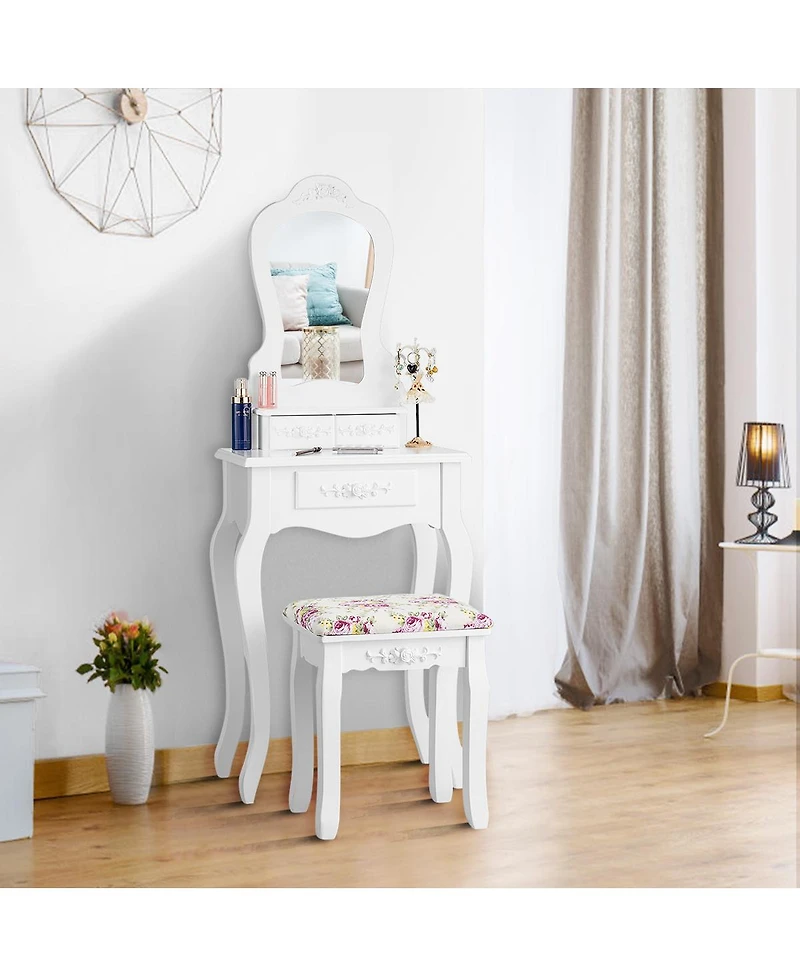 Costway Vanity Jewelry Makeup Dressing Table Stool Drawer