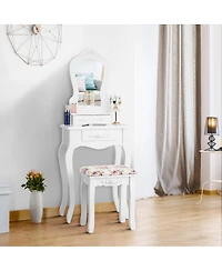 Costway Vanity Jewelry Makeup Dressing Table Stool Drawer