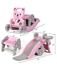 Baby Rocking Horse Slide Set 4-in-1 Kids Swing Toys w/Basketball Hoop Ferrule