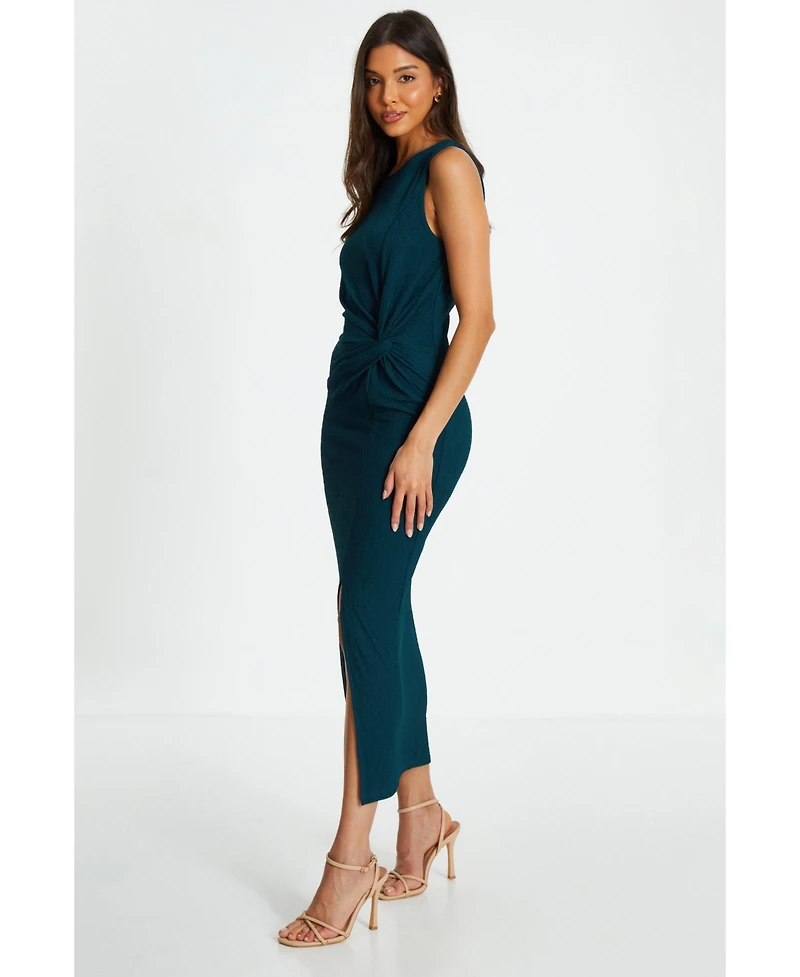 Quiz Women's Textured Round Neck Sleeveless Knot Front Maxi Dress
