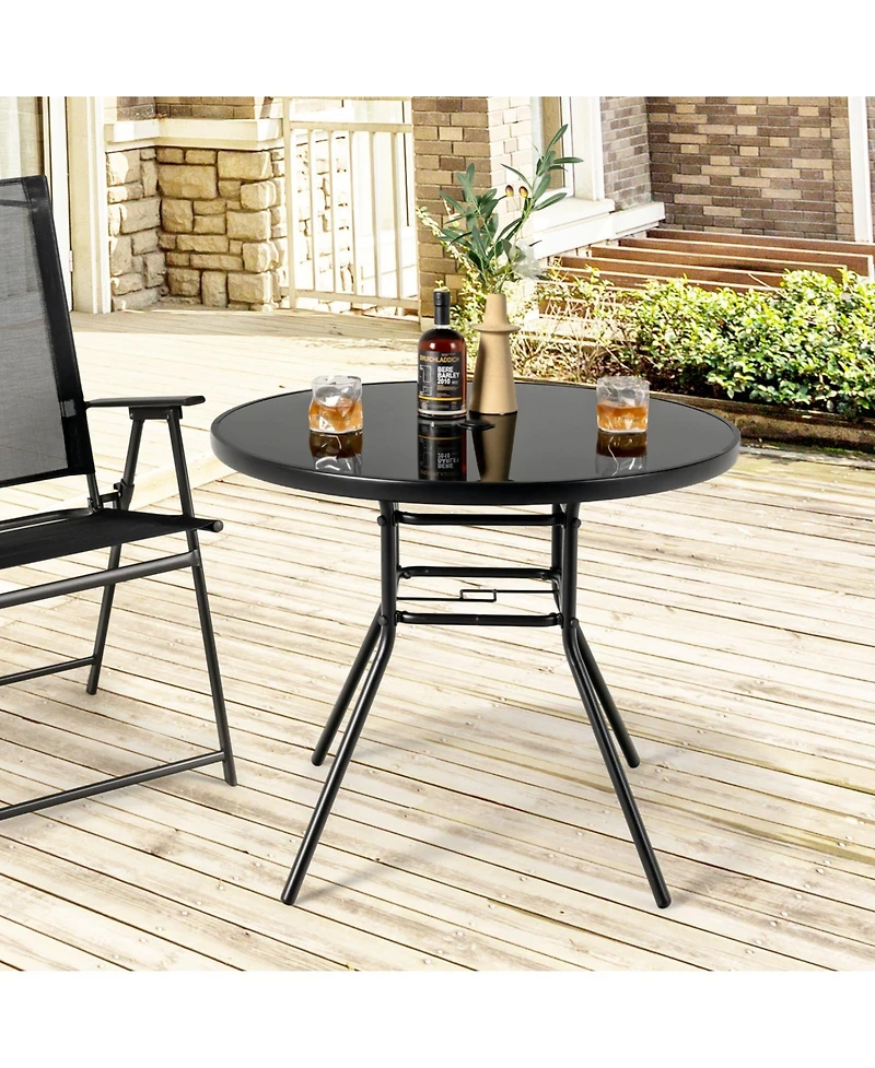 Sugift 34 Inch Patio Dining Table with 1.5 inch Umbrella Hole for Garden