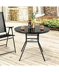 Sugift 34 Inch Patio Dining Table with 1.5 inch Umbrella Hole for Garden