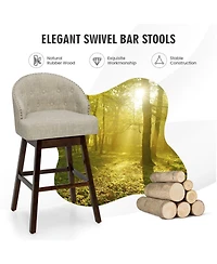 Sugift Set of 2 Swivel Bar Stools with Rubber Wood Legs and Padded Back