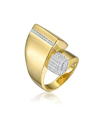 Sterling Silver 14k Gold Plated Cubic Zirconia Modern Open Cuff Scroll Ring
