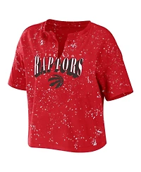Wear by Erin Andrews Women's Red Toronto Raptors Bleach Splatter Notch Neck T-Shirt