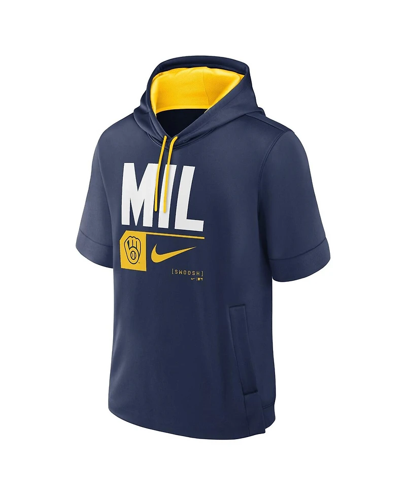 Nike Men's Navy Milwaukee Brewers Tri Code Lockup Short Sleeve Pullover Hoodie
