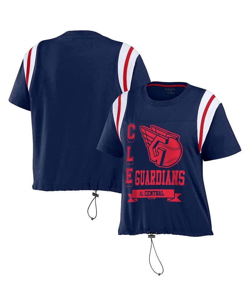 Wear by Erin Andrews Women's Navy Cleveland Guardians Cinched Colorblock T-Shirt