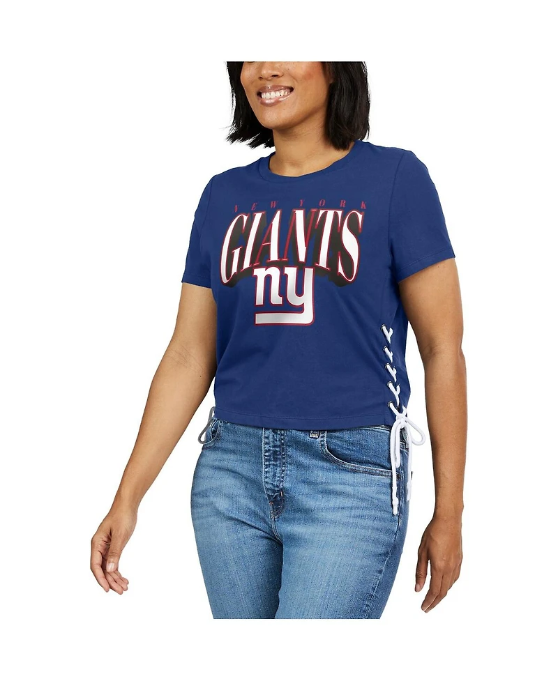 Wear by Erin Andrews Women's Royal New York Giants Lace Up Side Modest Cropped T-Shirt