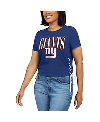 Wear by Erin Andrews Women's Royal New York Giants Lace Up Side Modest Cropped T-Shirt